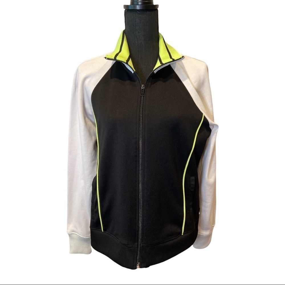 Izod Jacket Zip Up Black White Lime Green Size Large